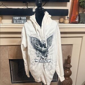 Avirex Cream Hoodie with Skull and Wings Design